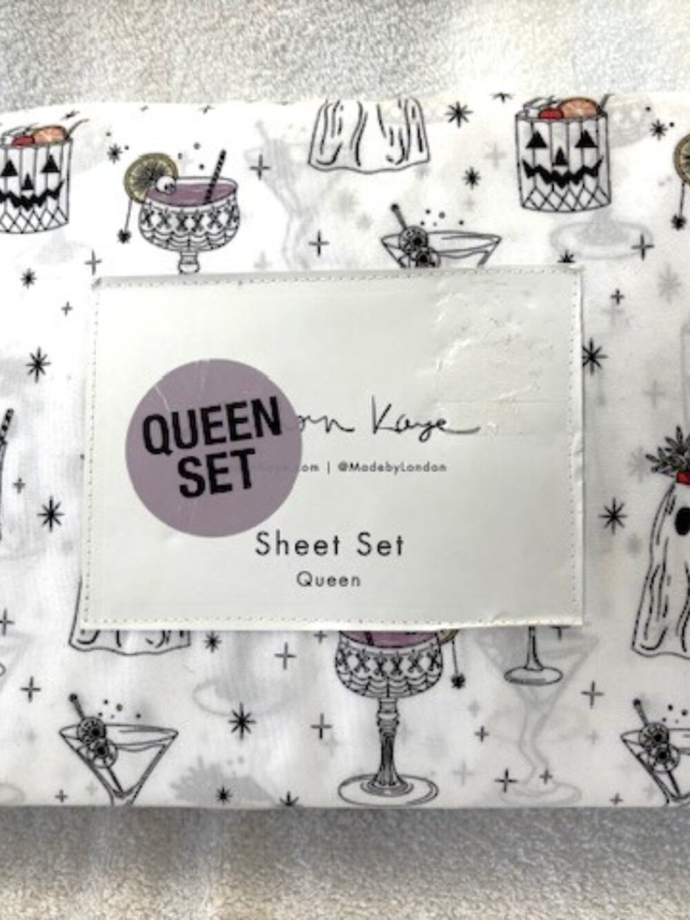 London Kaye Halloween Themed Queen Sheet Set NWT
